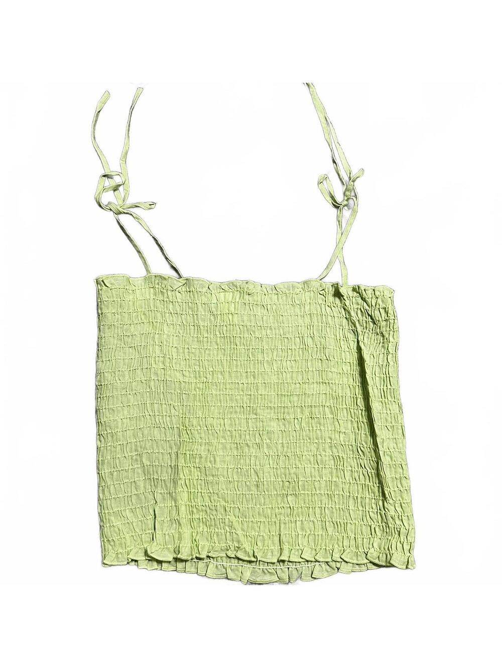 Y2K Debut Brand Green Smocked Cropped Tank With Tie Straps Size S